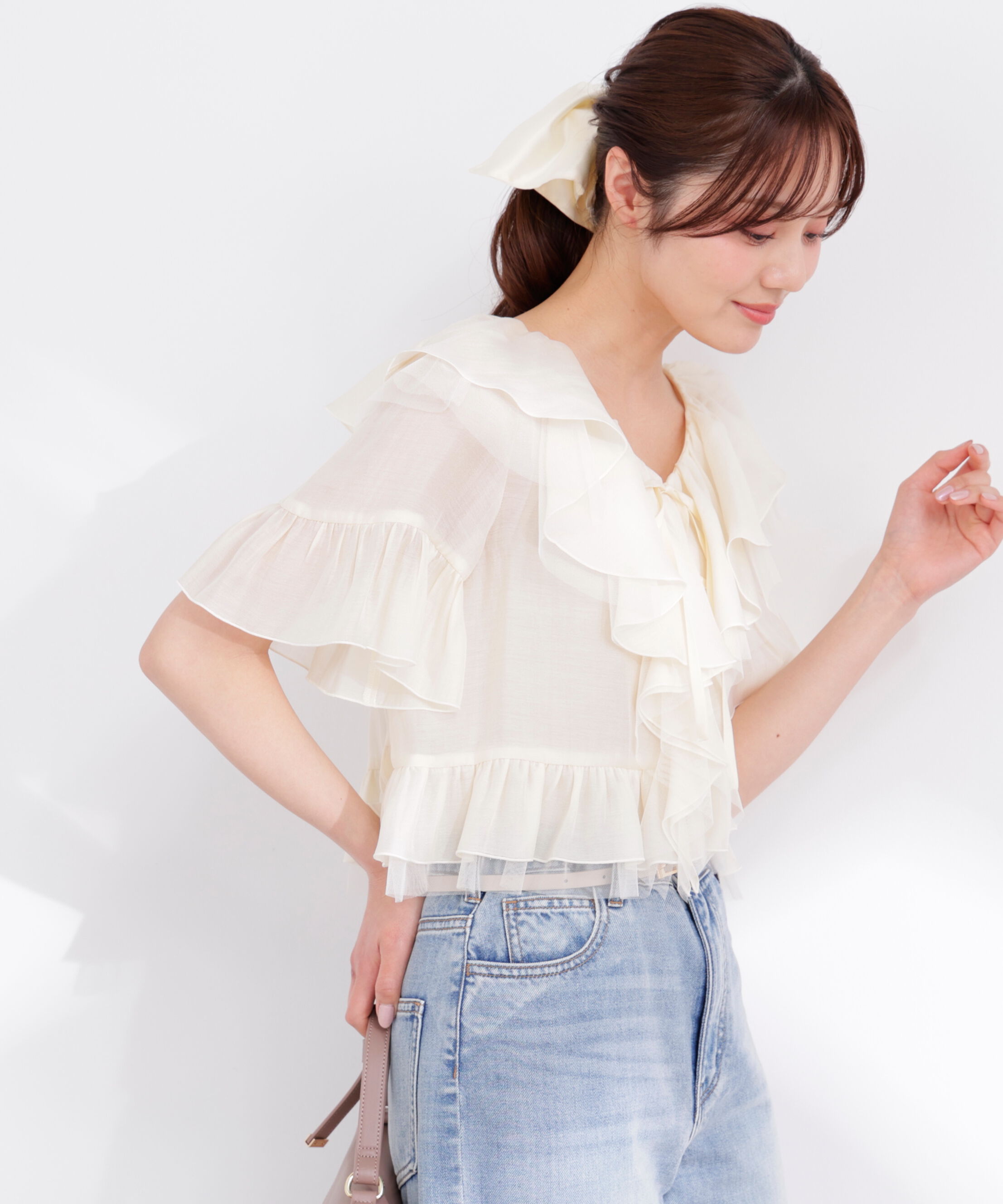 PROPORTION BODY DRESSING「チュール付きラッフルブラウス 26SS」|シャツ・ブラウス|