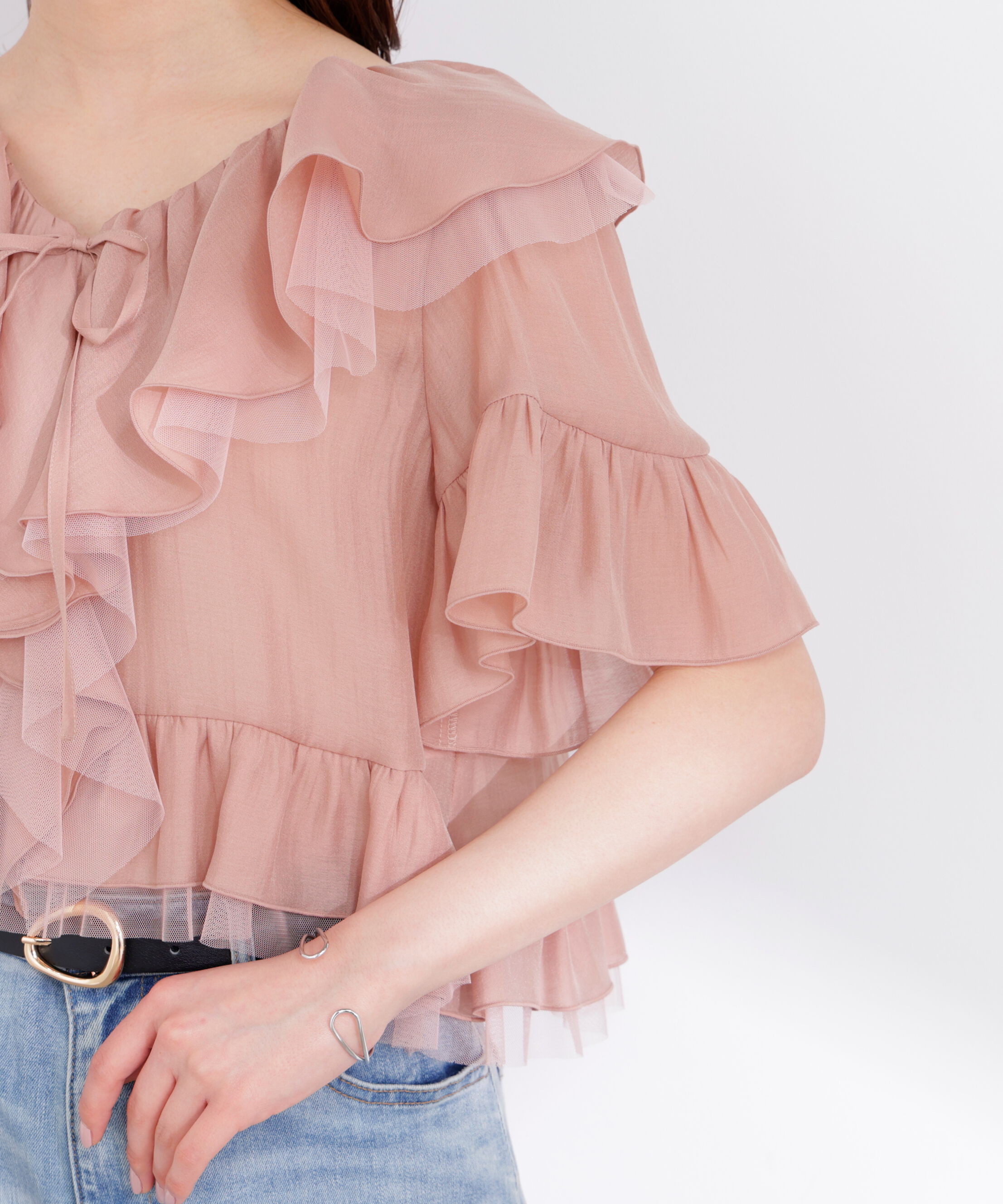 PROPORTION BODY DRESSING「チュール付きラッフルブラウス 26SS」|シャツ・ブラウス|