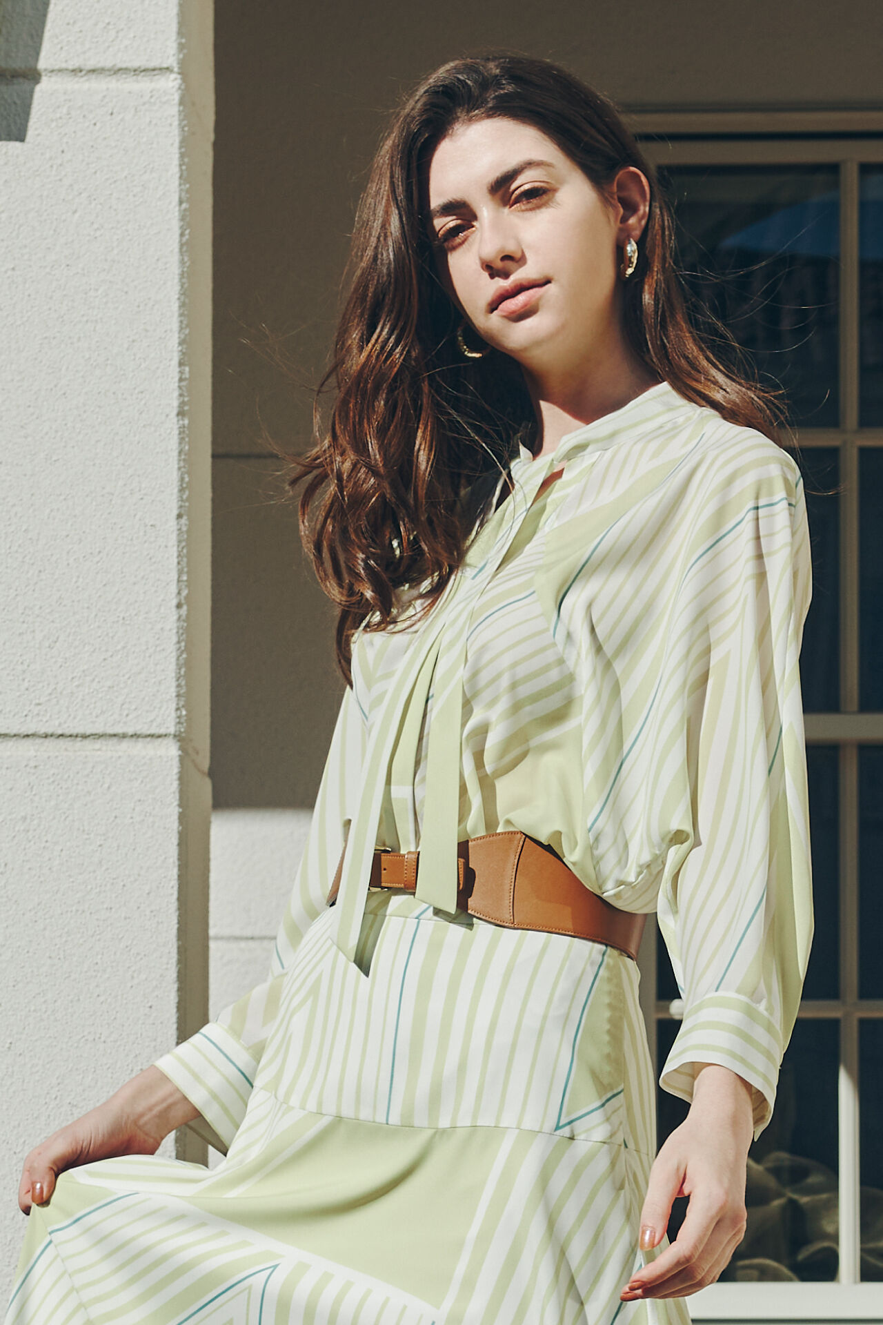  「◆トライアングルボーダープリントブラウス」|シャツ・ブラウス|イエロー系1