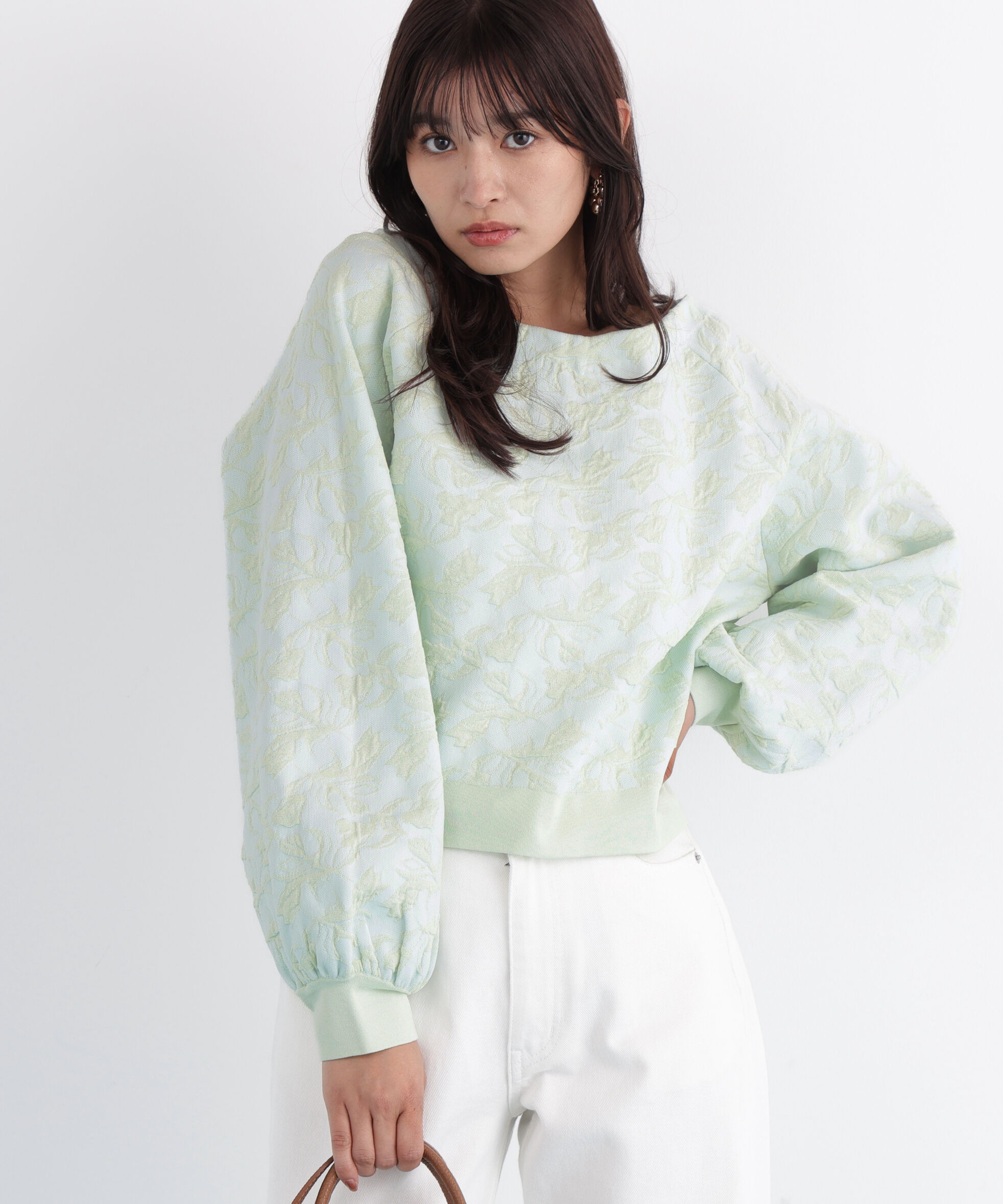  「ニットジャガードＶネックプルオーバー」|ニット・セーター|ライトグリー