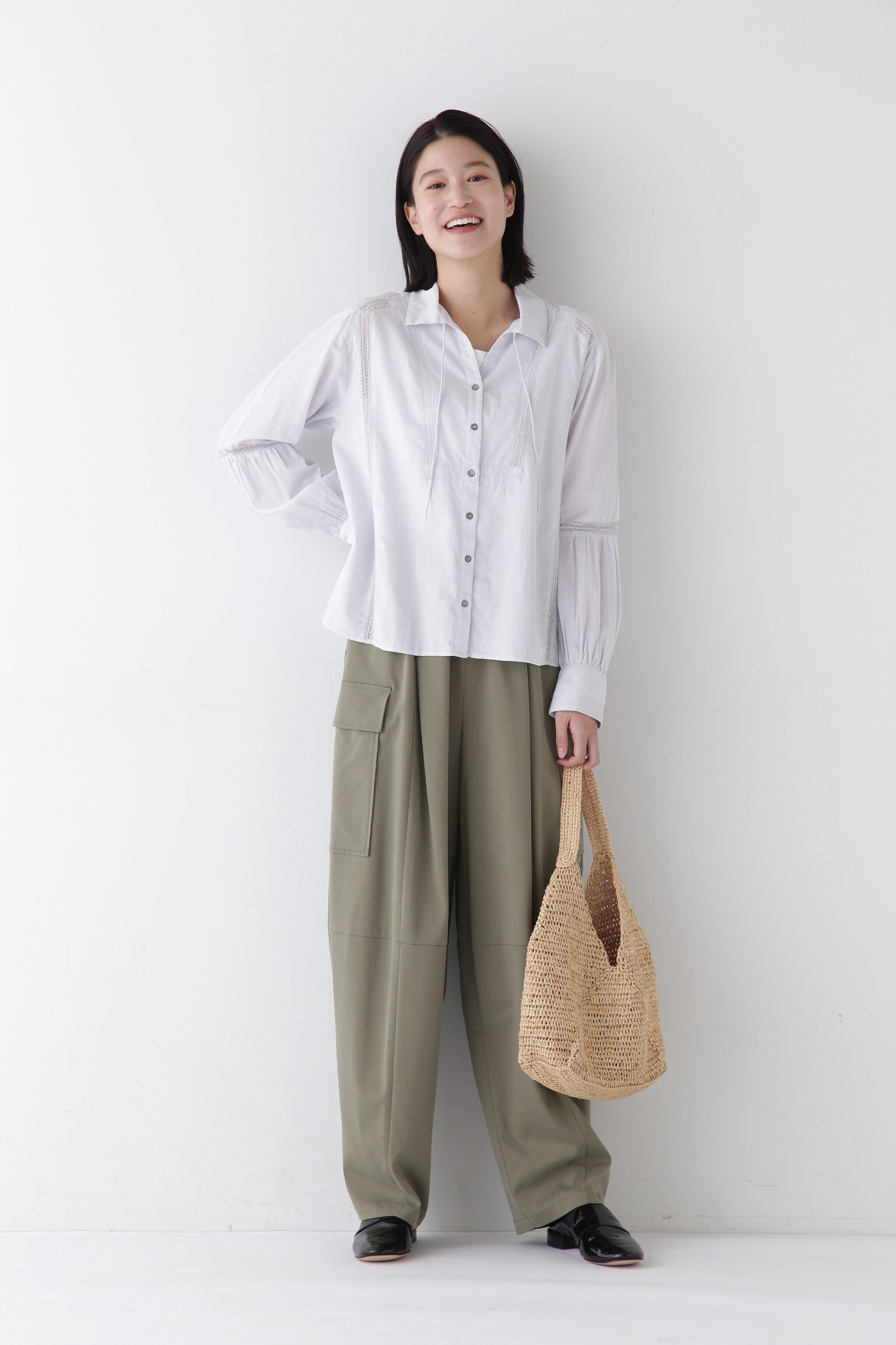  「◆コットンサテンインドスキッパーブラウス」|シャツ・ブラウス|