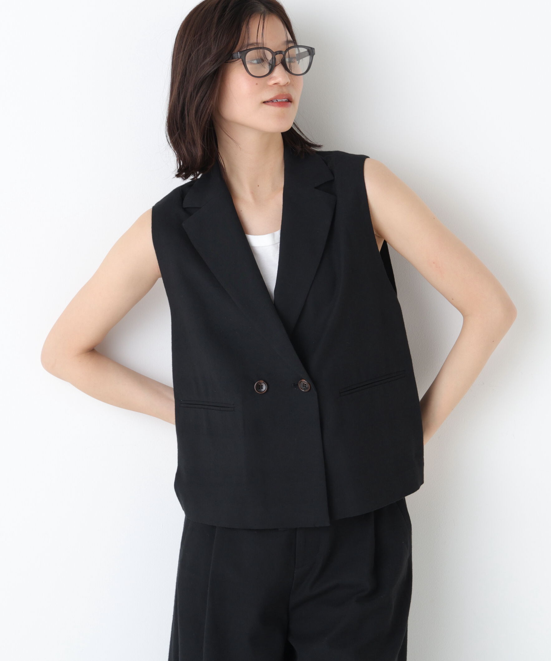  「◆《ウォッシャブル》ドライタッチリネン混ショートジレ」|ブルゾン・スタジャン|