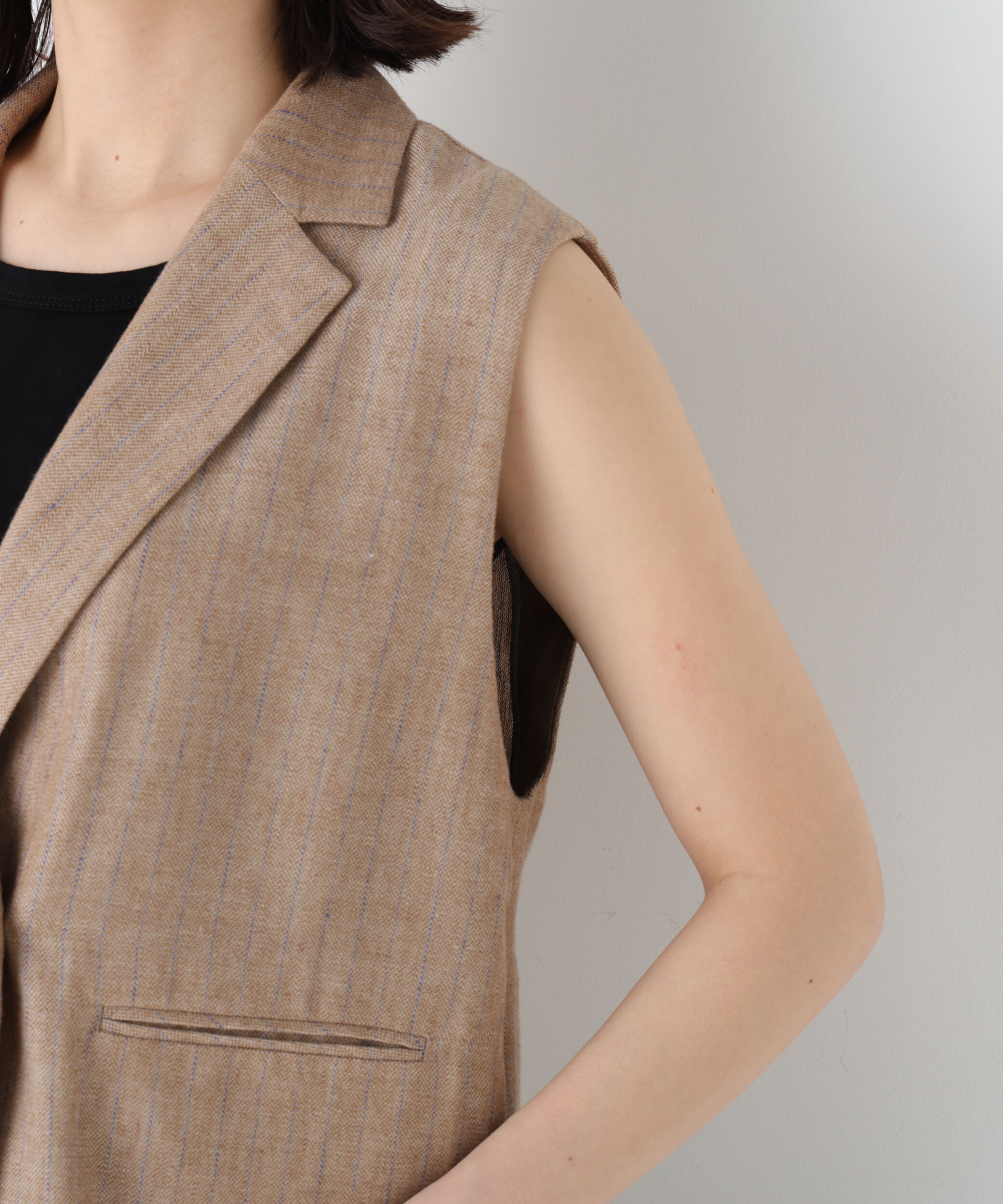  「◆《ウォッシャブル》ドライタッチリネン混ショートジレ」|ブルゾン・スタジャン|