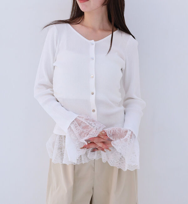 archives「レースドッキングギャザーニットカーディガン」|カーディガン|