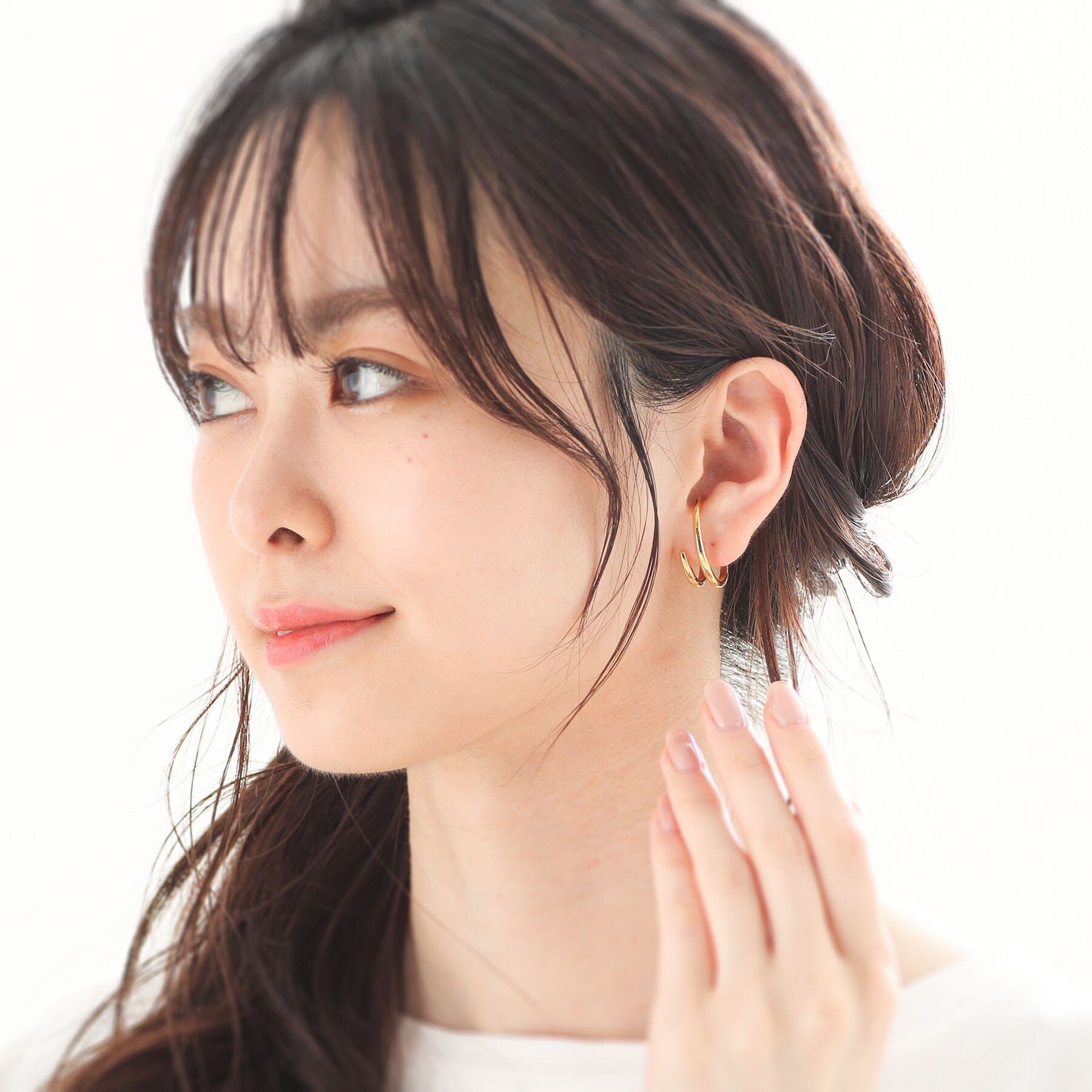 COCOSHNIK「シルバー ダブルフープ月甲 イヤーカフ」|イヤリング|