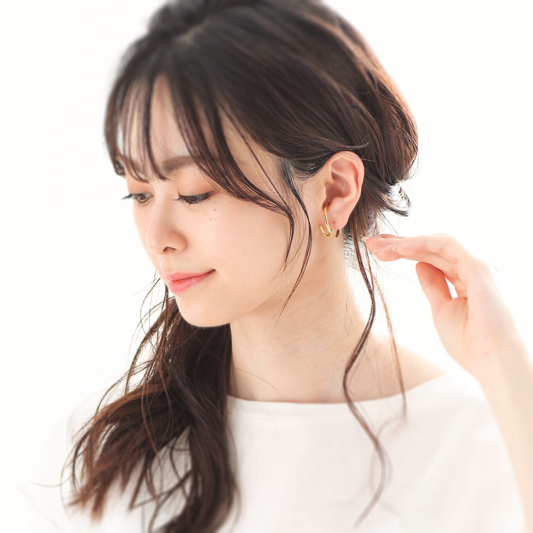 COCOSHNIK「シルバー ダブルフープ月甲 イヤーカフ」|イヤリング|