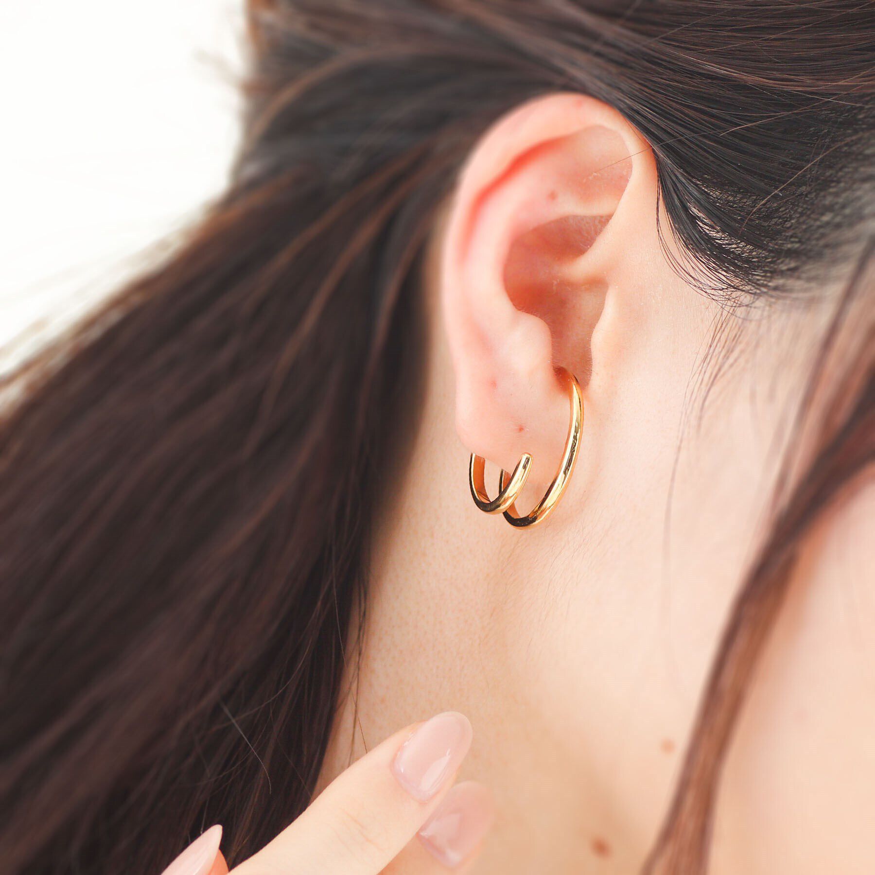 COCOSHNIK「シルバー ダブルフープ月甲 イヤーカフ」|イヤリング|