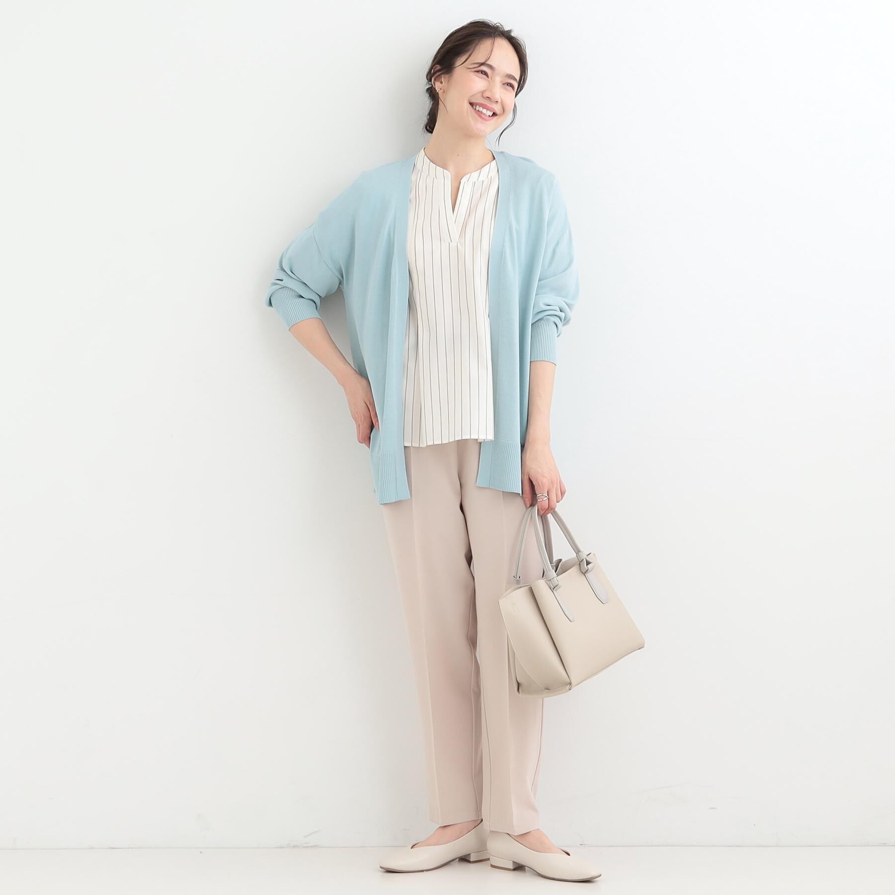 SHOO･LA･RUE「【洗濯後しわになりにくい/S-LL/インせず着られる】柄も選べる　1枚で決まる麻調5分袖ペプラムブラ」|シャツ・ブラウス|