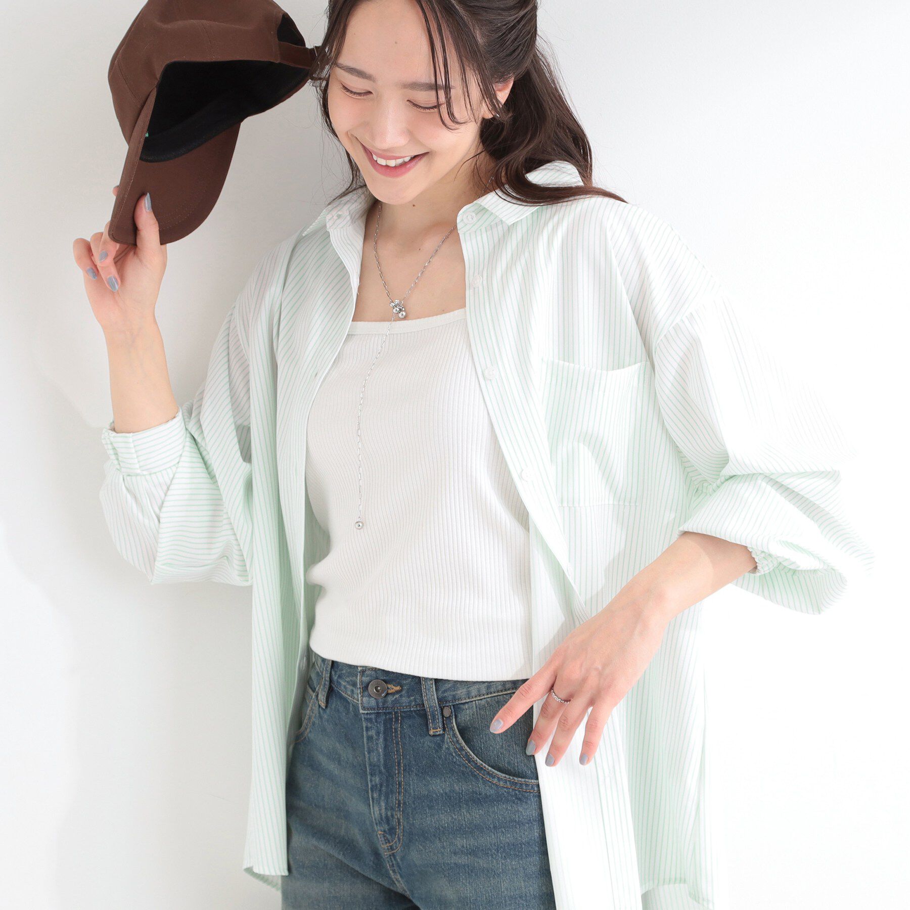 SHOO･LA･RUE「【ひんやり/UV/吸水速乾】ラッシュガード前あきシャツ」|シャツ・ブラウス|ミントグリーン(32