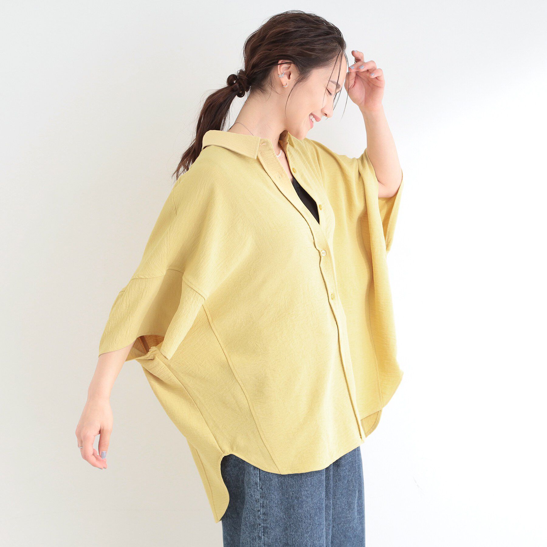 SHOO･LA･RUE「【洗濯後シワになりにくい/体型カバー】ポンチョ風ゆったりシャツ」|シャツ・ブラウス|