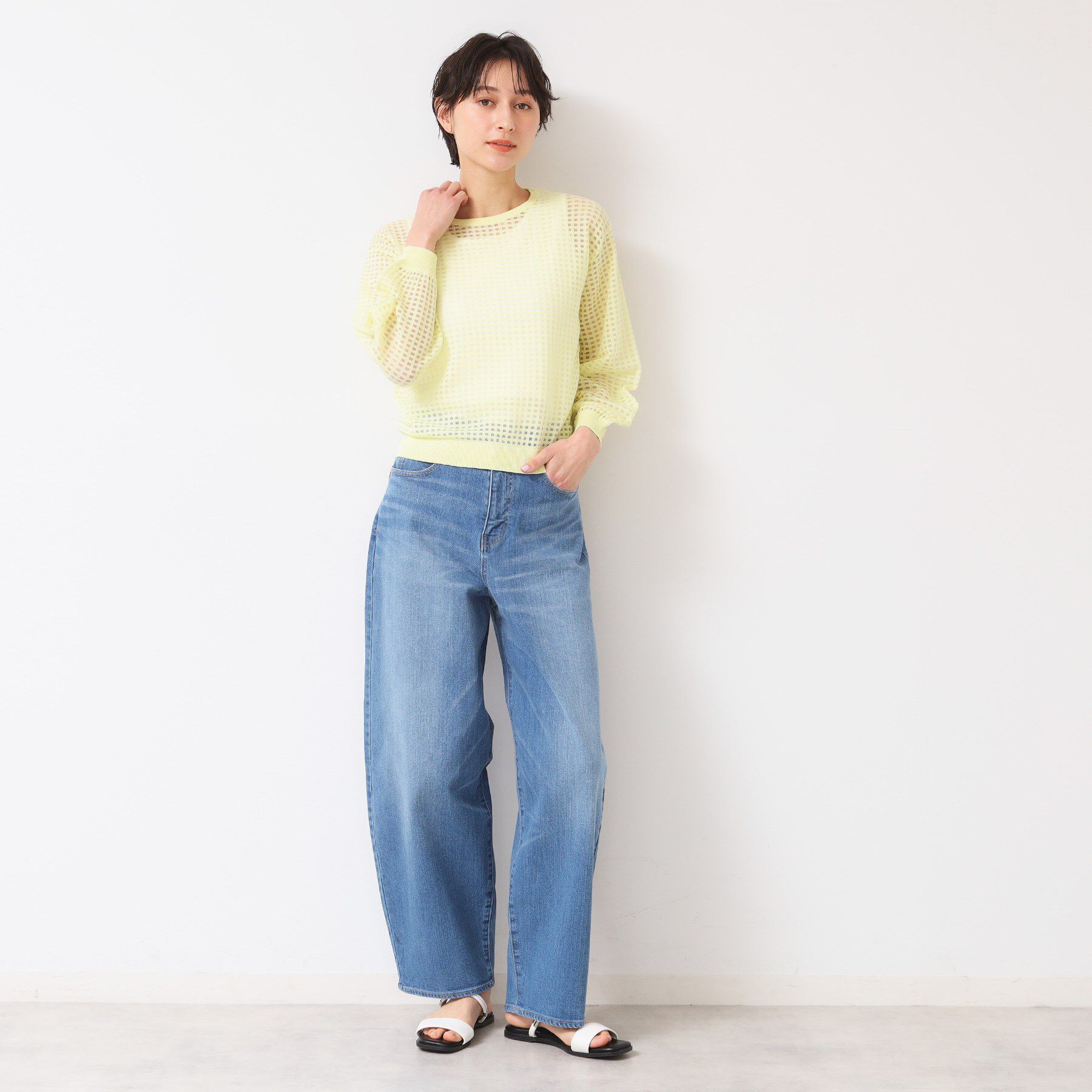 Dessin「【洗える】チェック柄シアーニット」|ニット・セーター|