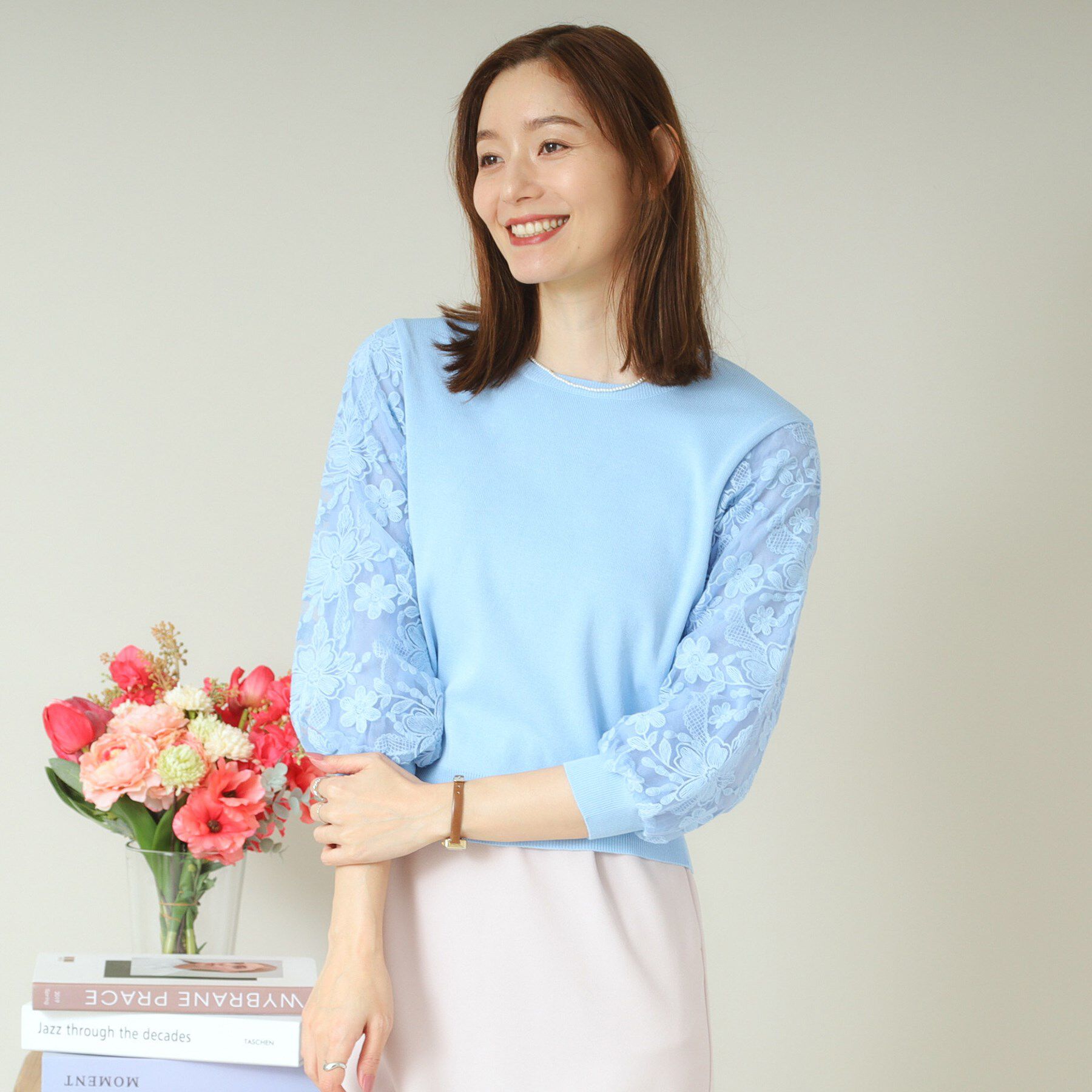 ITS&rsquo;DEMO「【通勤／手洗い可】袖レースニット」|ニット・セーター|サックスブルー(09