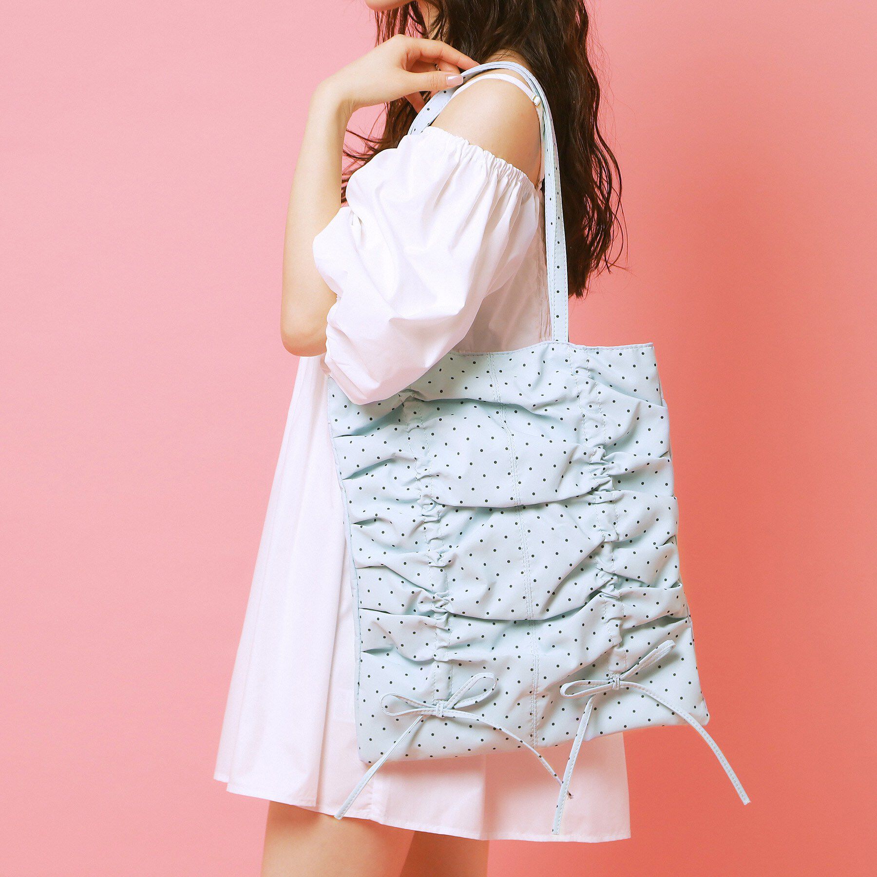 Ober Tashe「【新生活・新学期】ドットリボントート」|トートバッグ|ブルー(092)