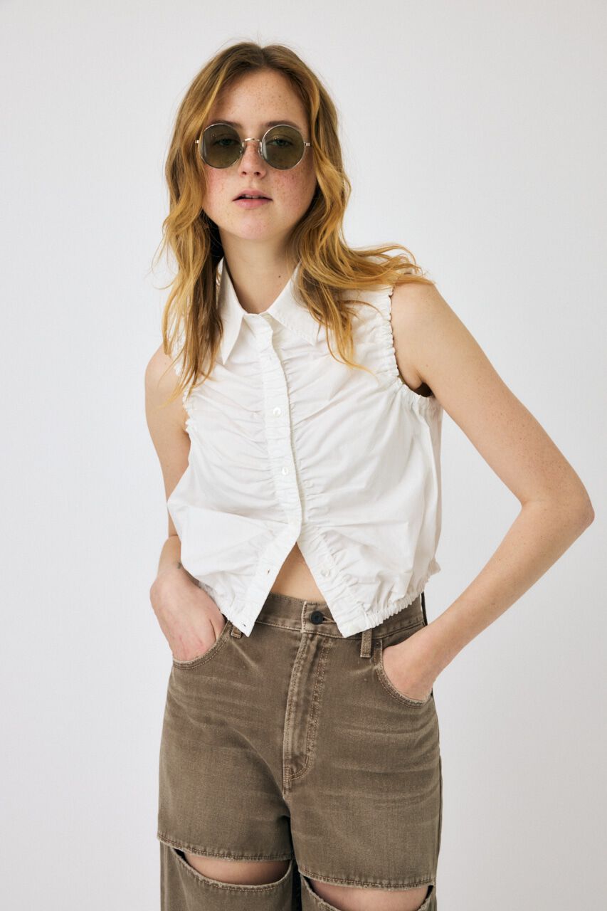 MOUSSY「GATHER SLEEVELESS シャツ」|シャツ・ブラウス|WHT