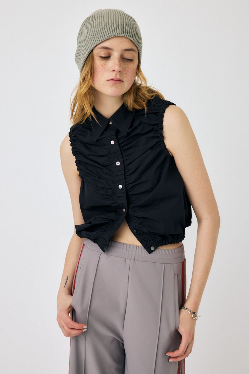 MOUSSY「GATHER SLEEVELESS シャツ」|シャツ・ブラウス|BLK