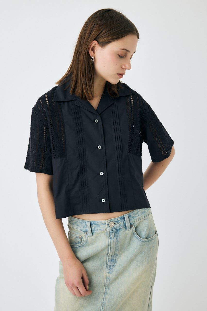 MOUSSY「LACE OPEN COLLAR シャツ」|シャツ・ブラウス|