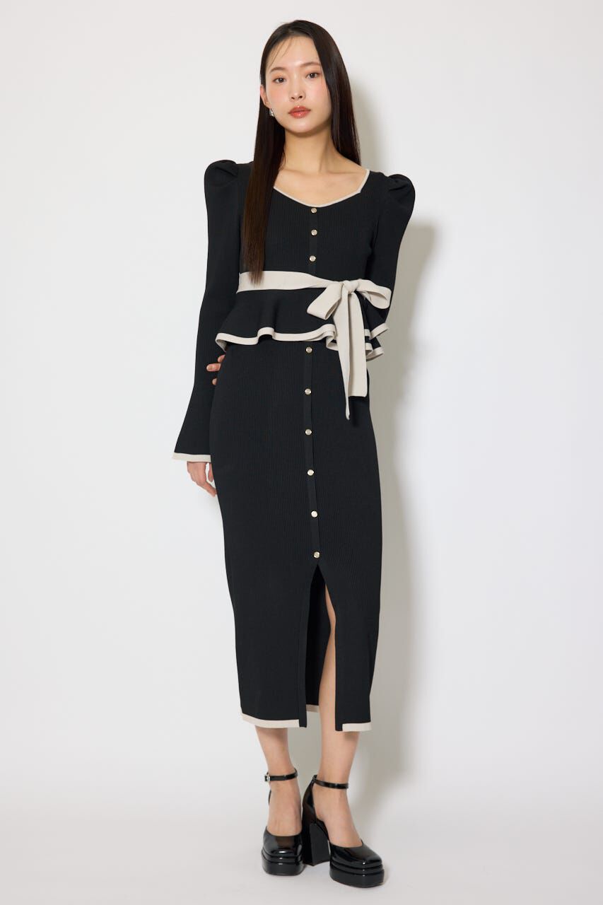 rienda「配色ペプラムタイトニットワンピース」|ワンピース|BLK