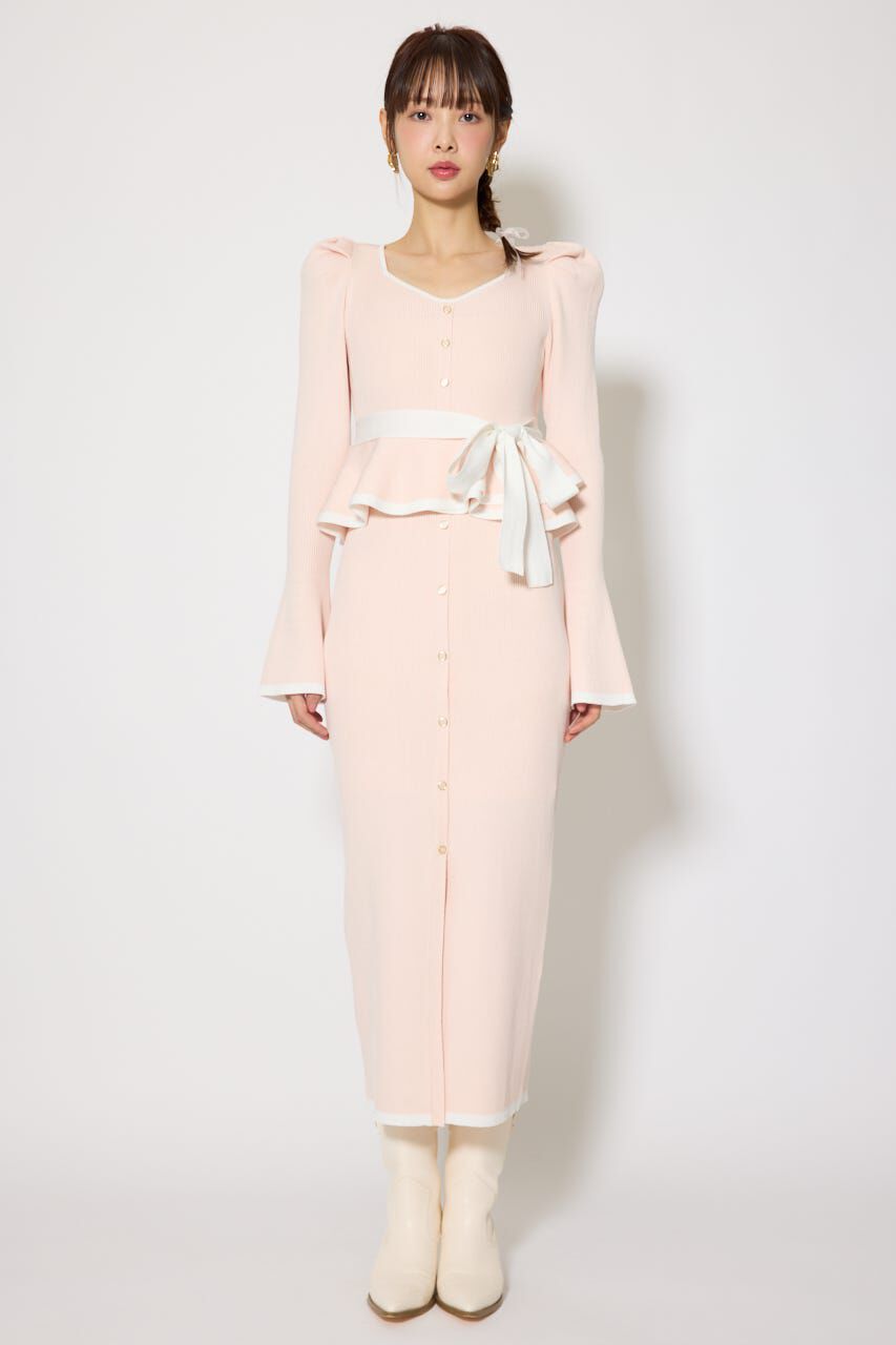 rienda「配色ペプラムタイトニットワンピース」|ワンピース|