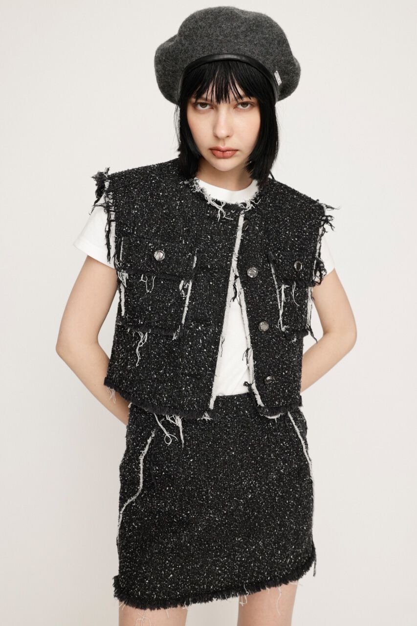 SLY「GRAIN TWEED VEST-BE」|その他|BLK