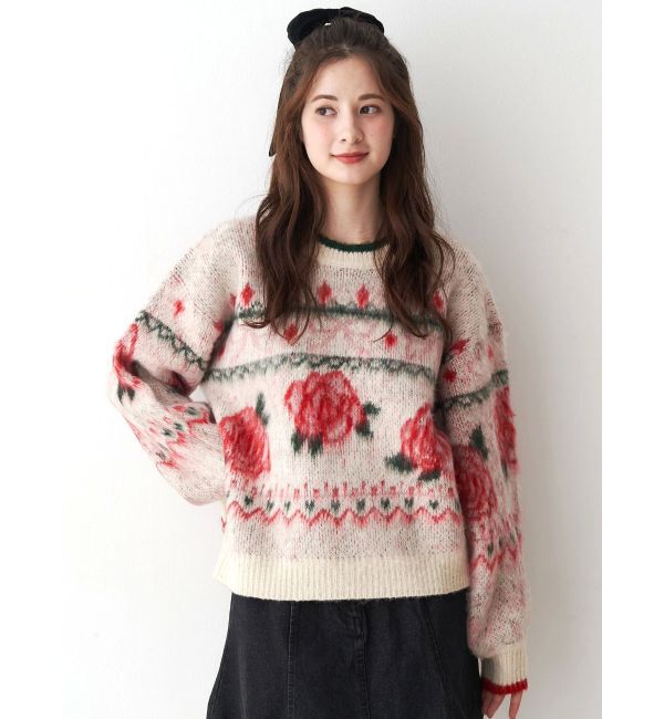 CALNAMUR「ローズ＆リボンジャガードニット」|ニット・セーター|