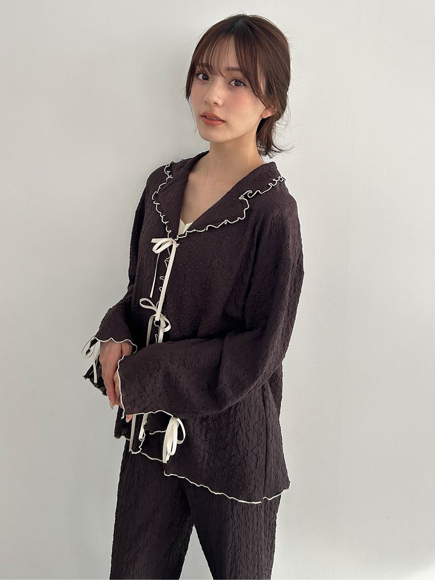 SNIDEL HOME「カットレース開襟シャツ」|ルームウェア|