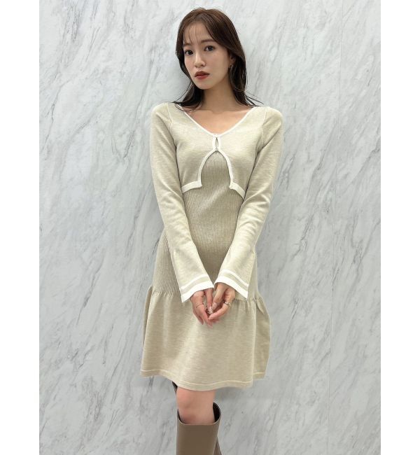 dazzlin「カーデレイヤーバックオープンミニワンピース」|ワンピース|ベージュ