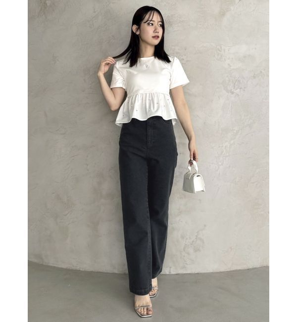 dazzlin「バックリボンビジューペプラムTシャツ」|Tシャツ・カットソー|