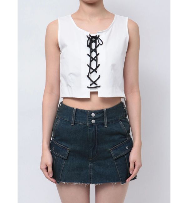 EMODA「レースアップナイロントップス」|Tシャツ・カットソー|ホワイト