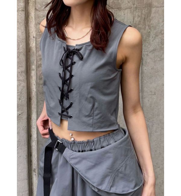 EMODA「レースアップナイロントップス」|Tシャツ・カットソー|