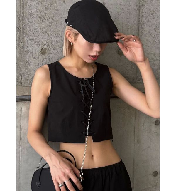 EMODA「レースアップナイロントップス」|Tシャツ・カットソー|