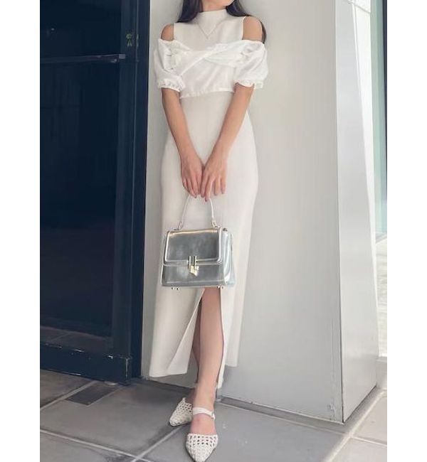 MERCURYDUO「異素材ドッキングナローニットワンピース」|ワンピース|アイボリー