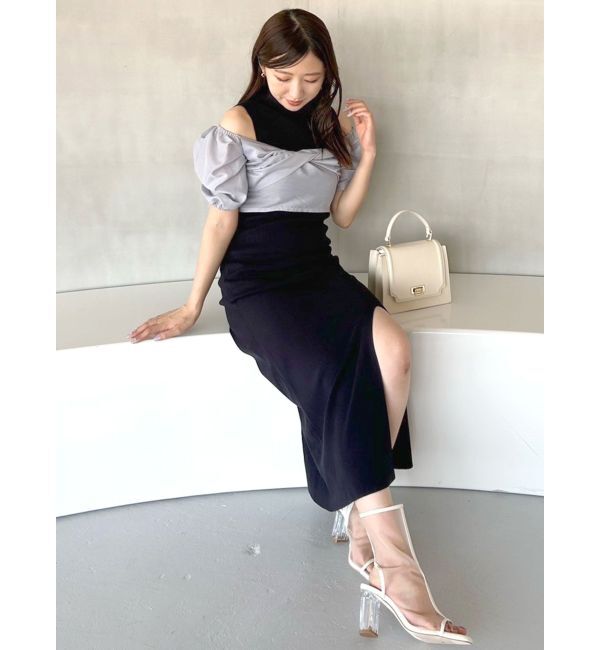 MERCURYDUO「異素材ドッキングナローニットワンピース」|ワンピース|