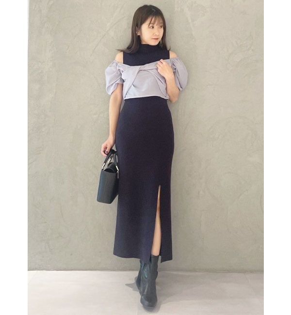 MERCURYDUO「異素材ドッキングナローニットワンピース」|ワンピース|