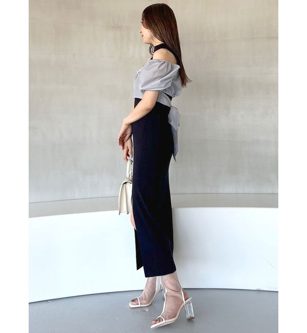 MERCURYDUO「異素材ドッキングナローニットワンピース」|ワンピース|