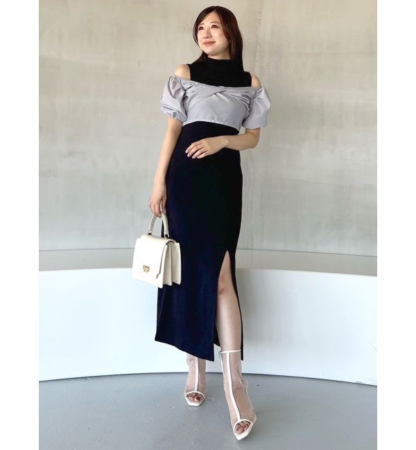 MERCURYDUO「異素材ドッキングナローニットワンピース」|ワンピース|