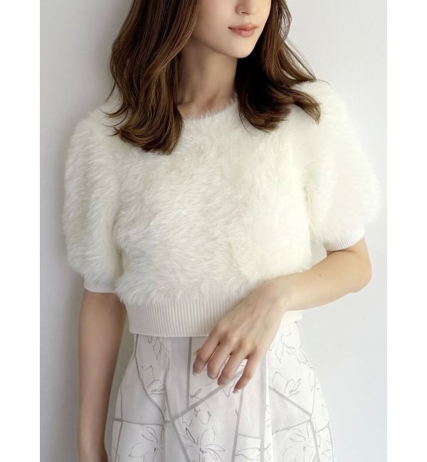 MERCURYDUO「ファーライクシャギークロップドパフニット」|ニット・セーター|