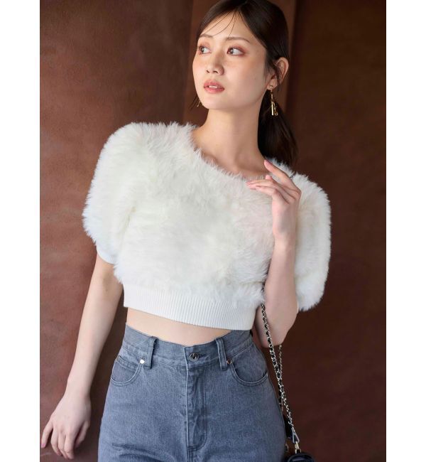 MERCURYDUO「ファーライクシャギークロップドパフニット」|ニット・セーター|