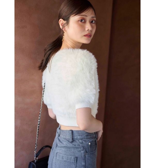 MERCURYDUO「ファーライクシャギークロップドパフニット」|ニット・セーター|