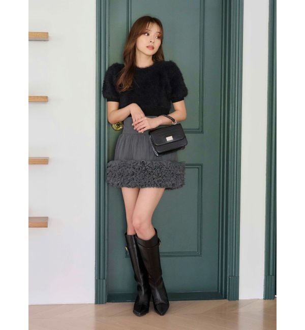 MERCURYDUO「ファーライクシャギークロップドパフニット」|ニット・セーター|