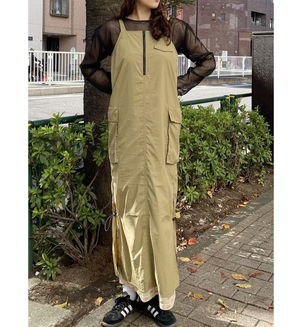 MURUA「メッシュロゴカーゴワンピース」|ワンピース|カーキ