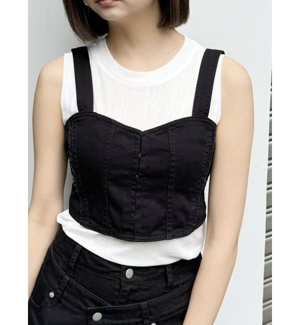 MURUA「フリンジデニムビスチェ」|キャミソール|ブラック