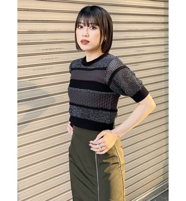 MURUA「クロシェミックスハーフスリーブニット」|ニット・セーター|