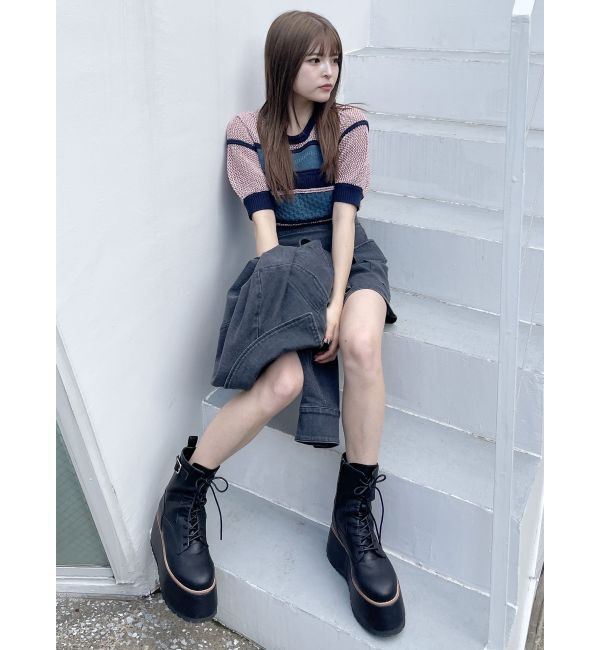 MURUA「クロシェミックスハーフスリーブニット」|ニット・セーター|