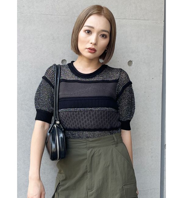 MURUA「クロシェミックスハーフスリーブニット」|ニット・セーター|