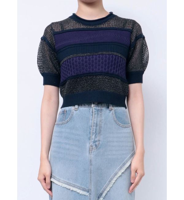MURUA「クロシェミックスハーフスリーブニット」|ニット・セーター|