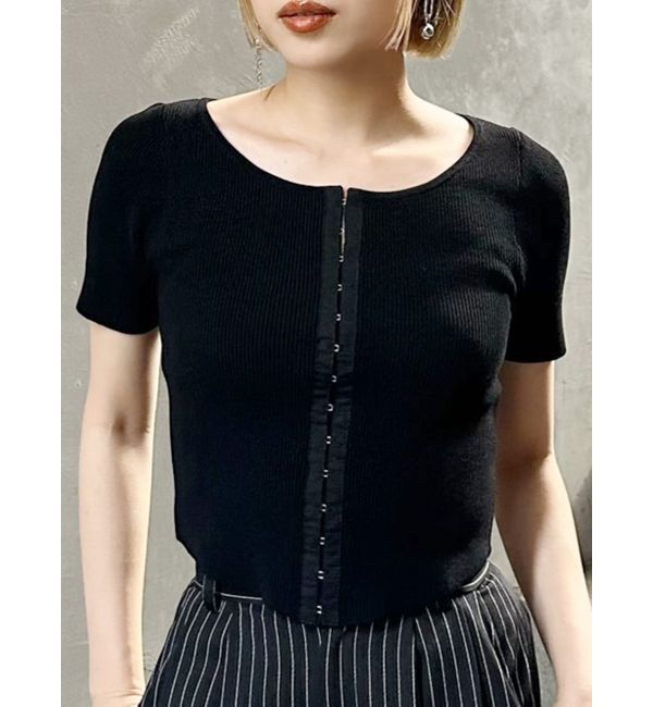 MURUA「ホックデザインハーフスリーブニット」|ニット・セーター|ブラック