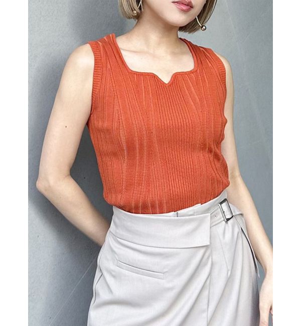 MURUA「スクエアキーネックニットタンク」|タンクトップ|オレンジ