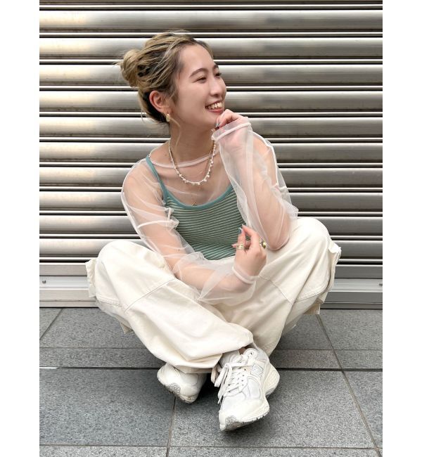 Ungrid「チュールショートロングスリーブTee」|Tシャツ・カットソー|アイボリー