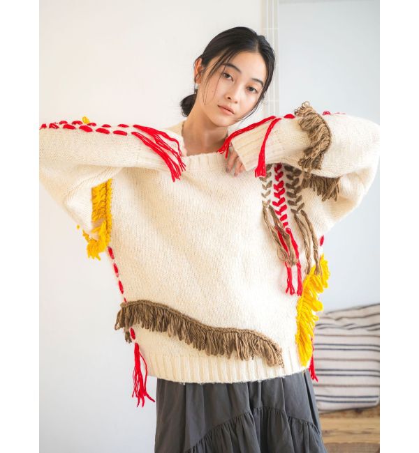 Ungrid「レースアップデザインルーズニット」|ニット・セーター|オフホワイト