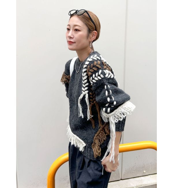 Ungrid「レースアップデザインルーズニット」|ニット・セーター|チャコールグレー